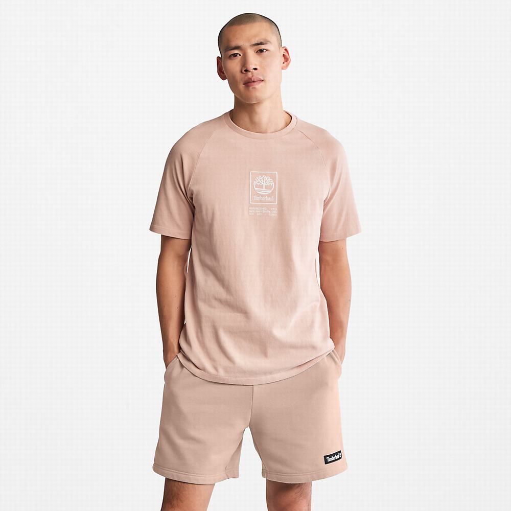 Pánské Tričko Timberland Stacked Logo T-Shirt Růžové | TI91524-619