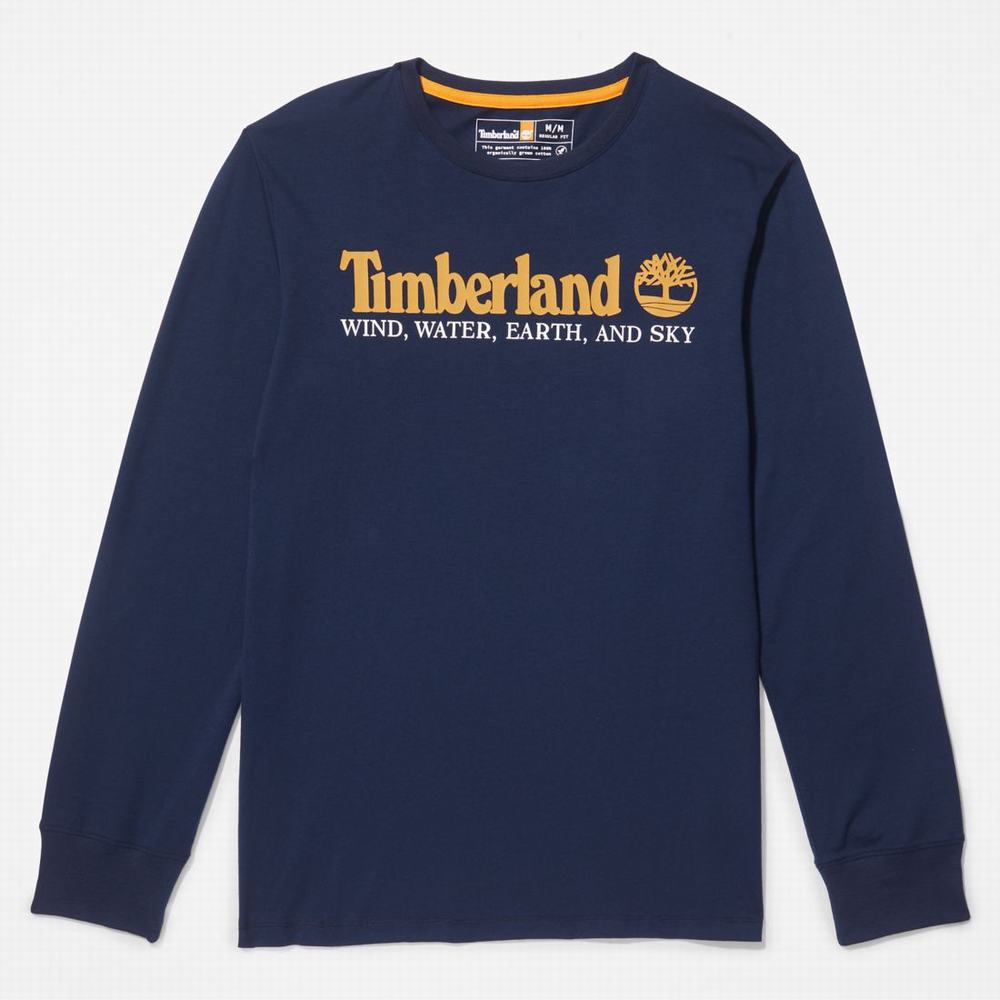 Pánské Tričko Timberland Vítr, Vody, Earth and Sky Long-Sleeve T-Shirt Tmavě Blankyt | TI17429-689