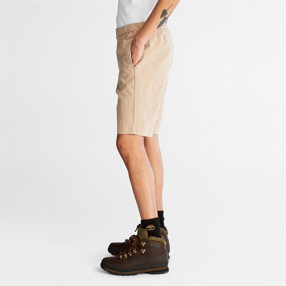 Pánské Šortky Timberland Bavlněné and Linen-Blend Béžový | TI62901-460