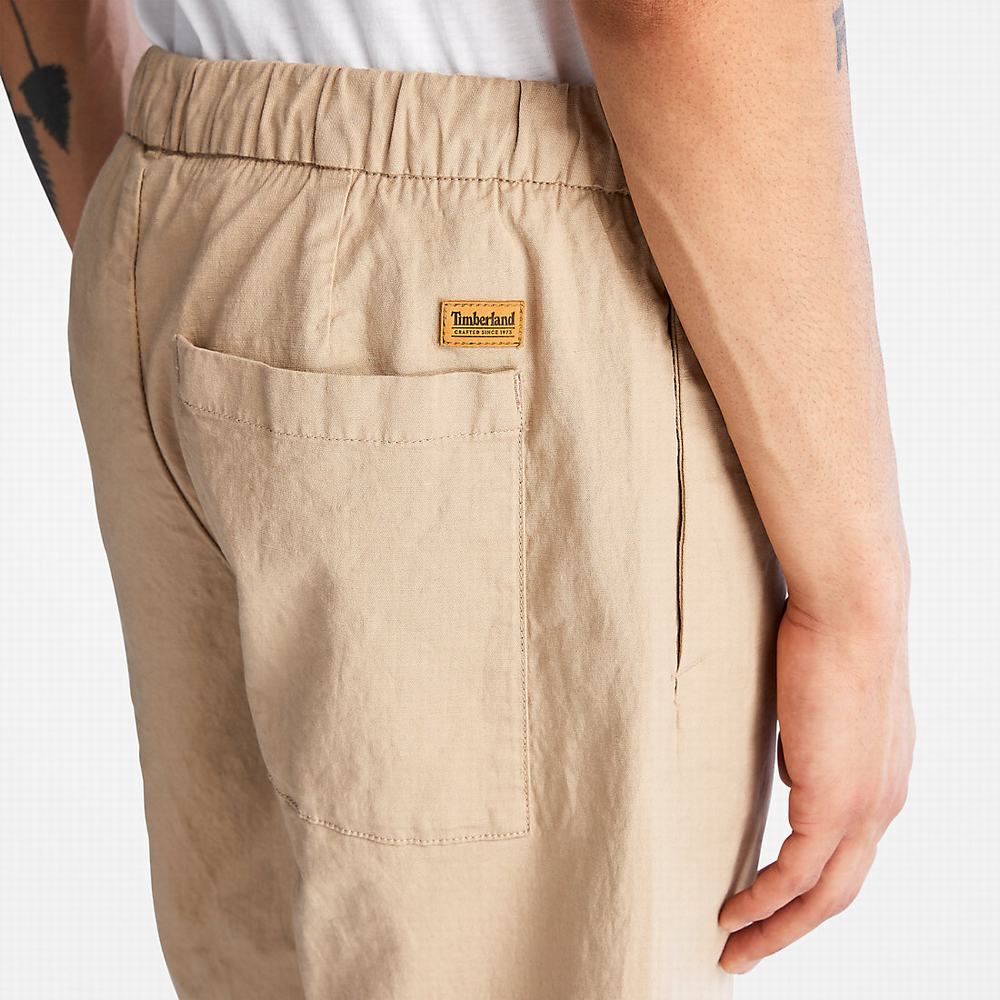 Pánské Šortky Timberland Bavlněné and Linen-Blend Béžový | TI62901-460