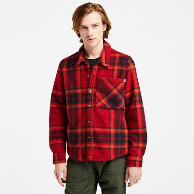Pánské Bundy Timberland Plaid Fleece Overshirt Červené | TI87940-209