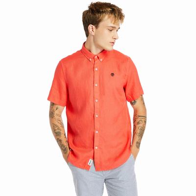Pánské Košile Timberland Mill River Krátké-Sleeve Linen Červené | TI27816-208