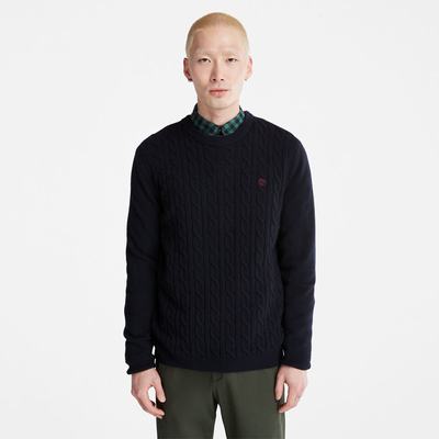 Pánské Svetry Timberland Phillips Brook Vlna-Blend Cable Crewneck Tmavě Blankyt | TI75042-815