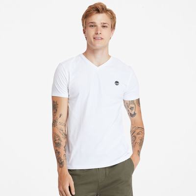Pánské Tričko Timberland Dunstan River V-Neck T-Shirt Bílé | TI41690-732