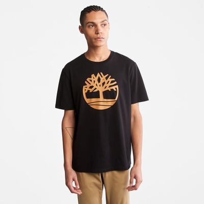 Pánské Tričko Timberland Kennebec River Tree-Logo Tee Černé Hnědé | TI90146-375