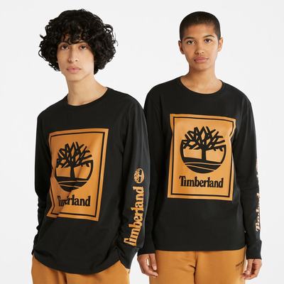 Pánské Tričko Timberland Long-Sleeve Logo T-Shirt Černé Hnědé | TI46937-621