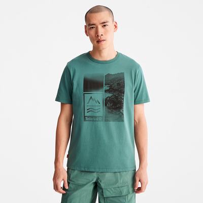 Pánské Tričko Timberland Mountains-to-Rivers Print T-Shirt Tyrkysové | TI58907-841