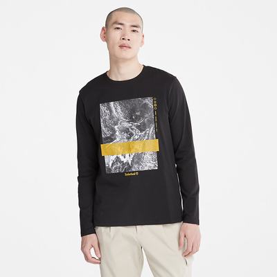 Pánské Tričko Timberland Photographic Print LS T-Shirt Černé | TI34091-923