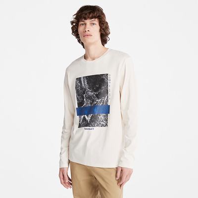 Pánské Tričko Timberland Photographic Print LS T-Shirt Bílé | TI87425-137